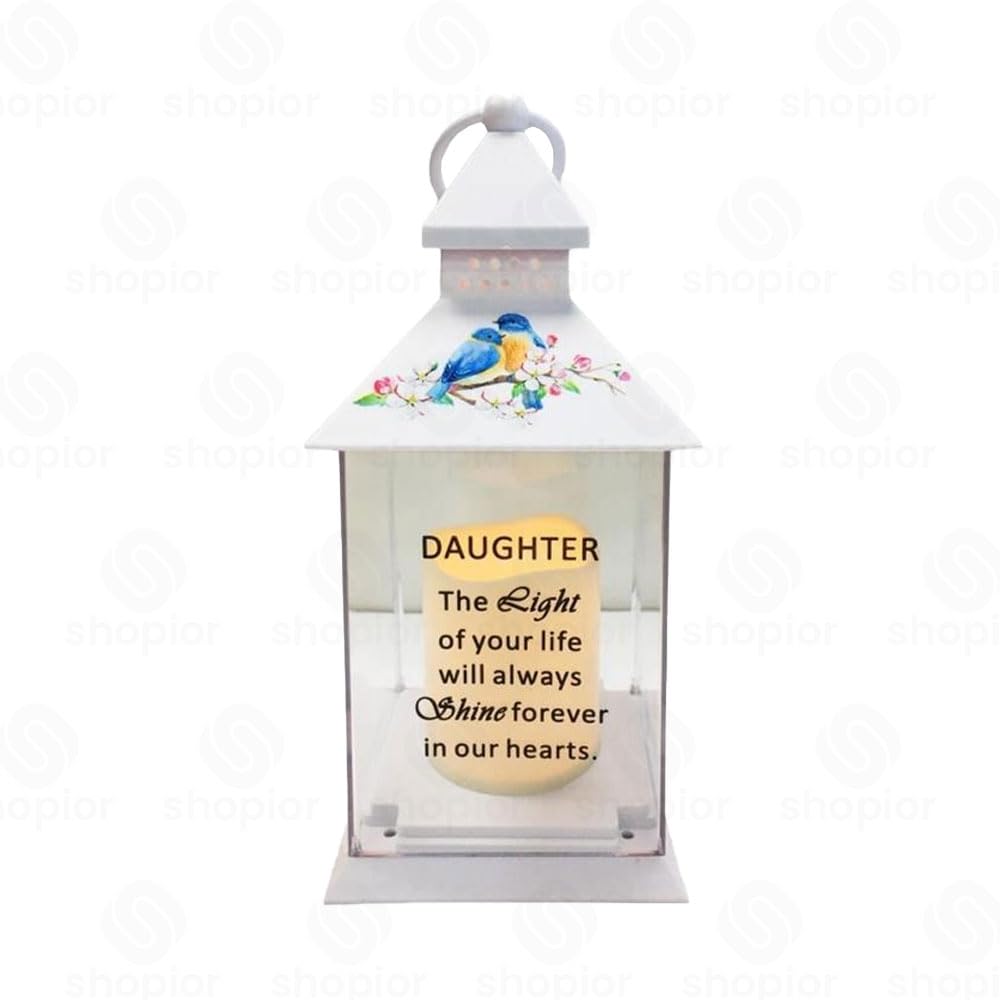 Waterproof Memorial Light Up Lantern for Graveside – Birds Flickering LED Candle with Timer, Weatherproof Remembrance Sympathy Gift or Loved Ones (Birds Lantern - Daughter)