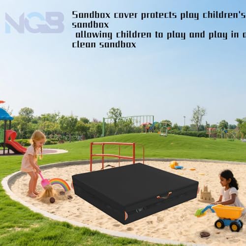 Image of Sandbox Cover, Outdoor Large Sandbox Cover for Preschoolers, Waterproof Square SandBoxs Covers for Sand Protection, Featuring Handles, Strap with Buckle, Bottom Drawstring（Black，66 inch Lx66 inch Wx8 inch H