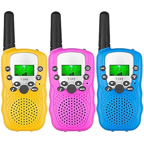 Walkie Talkies for Kids, Toys for 3-12 Year Old Boys Girls, 2 Way Radio Toy with Backlit LCD Flashlight, 2 KM Range for Outdoor Adventures, Camping, Hiking (3 Pack Pink & yellow & Blue & black random) Cover