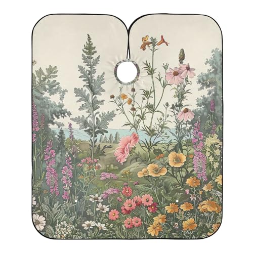 Takiito Vintage Meadow Flowers Barber Cape for Men, Waterproof Haircut Cape Hairdressing Cape Beard Apron Cape for Salon Home Use, 55x65 in