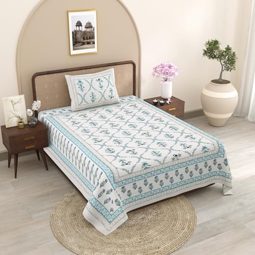 Image of 210 TC Floral Print Single Bed Pure Cotton Bedsheet with 1 Pillow Cover, 60x90 Inches, Multicolour