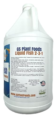 GS Plant Foods Liquid Fish Fertilizer - Organic Material Review Institute Listed (1 Gallon) – Natural Hydrolyzed Fish Fertilizer for Gardens, Lawns & Container Growing