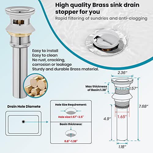 Gotonovo Polish Chrome Bathroom Sink Faucet 7.1 Inch Long 360° Swivel Reach Spout Single Handle Lavatory Vanity One Hole Mixer Deck Mount Tap With Pop Up Drain Lavatory Commercial #TOP6