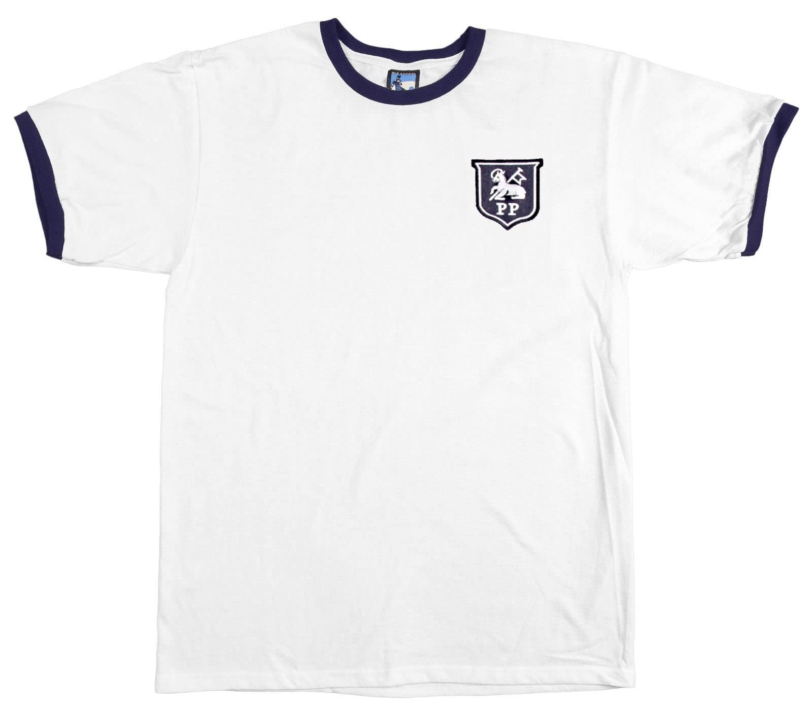 Old School Football White/Navy Preston 1940-60 Retro Football T Shirt Embroidered Logo (M)