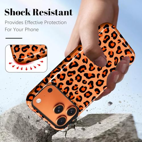 Image of Magnetic for iPhone 17 Pro Max Case for Women Men, Orange Leopard | Cute Cheetah Pattern Design [Compatible with MagSafe] 2-Layer Hybrid Shockproof Glossy Protective Cover