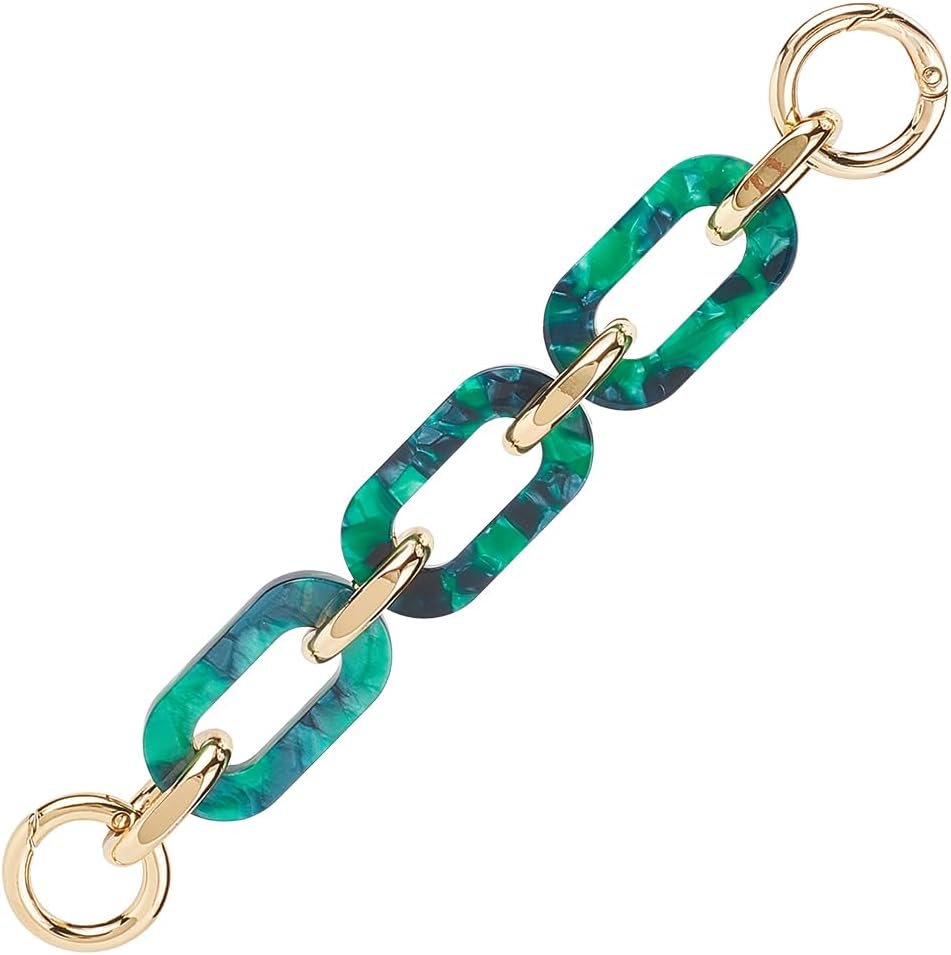 GORGECRAFT Resin Chain Purse Strap Acrylic Marbled Green Bag Strap Extender Handbag Handle Replacement Decoration Charms with Gold Alloy Spring Gate Ring for Clutch Crossbody Shoulder Bags Supplies