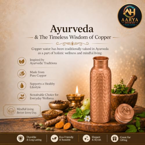 Image of Pure Hammered Copper Water Bottle (950ml) | BPA-Free | Leak Proof | 99.9% Pure Copper | Anti Oxidant Properties | Ayurveda Inspired | Drinking Bottle For Home, Office & Gym | PURE LIVING.