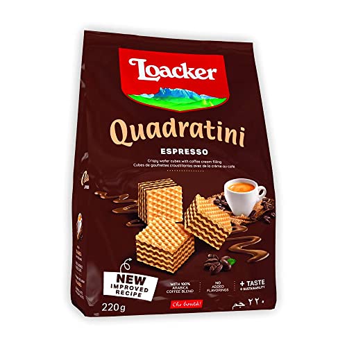 Image of Loacker Quadratini Espresso - Crispy Wafer Cubes With Coffee Cream Filling - 220Grams - Italy