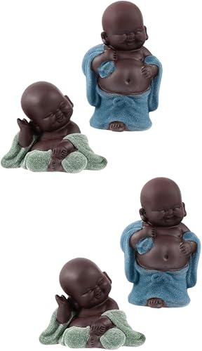 EXCEART 4 piezas de té para mascotas buena fortuna Buda, decoración de cerámica, adorno de Buda escultura de monje figura de Buda Monje Estatua de