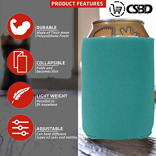 CSBD Beer Can Coolers Sleeves, Soft Insulated Reusable Drink Caddies for Water Bottles or Soda, Collapsible Blank DIY Customizable for Parties, Events or Weddings, Bulk (25, Teal) - Thumbnail 2
