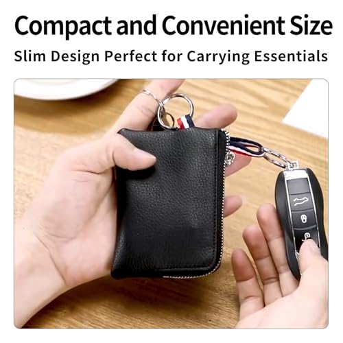 Coin Pouch for Men Women Leather Mini Wallet Keychain Change Pouch Small Zipper Wallet Card Holder with Dual Keyrings Compact Leather Purse for Keys Coins and Essentials (Black)4
