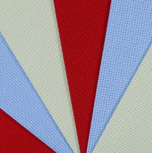 Image of KCS 4 /6 pc of 12 inch x 18 inch 30cmx45cm 16CT Counted Cotton Aida Cloth Cross Stitch Fabric (Light Blue+Light Green+Red, 6 pc)