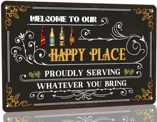 Enseigne Métal Welcome To Our Happy Place 8x12 Pouces
