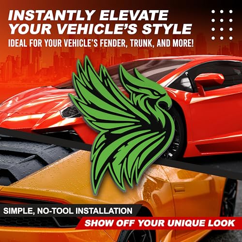Image of Phoenix Emblem 3D Bird Badge, Custom Car Decal Sticker - Durable Exterior Trunk, Hood, Fender for Car, Truck, SUV (Set of 2) (Green)