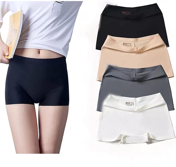 louryn koulyn Women's Ice Silk Seamless No Show line Boyshorts Panties Seamless Boxer Briefs for Ladies Underwear Shorts 2, 4 Pack-picture-52