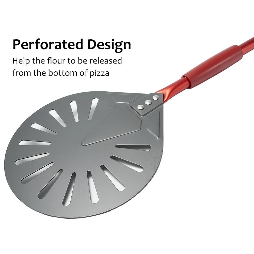 Pala Per Pizza Pala for pizza in acciaio anodizzato duro da 9 pollici, pala for perforata con manico in legno(120 cm)