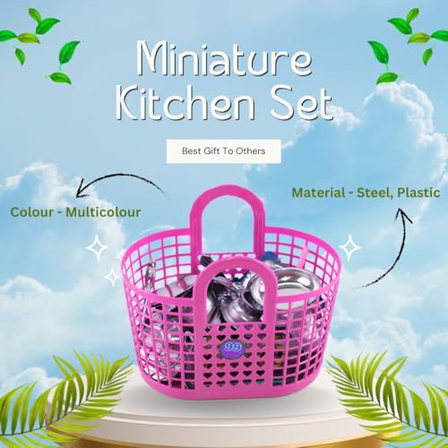 Image of Miniature Kitchen Set for Kids Girls | Real Cooking Kit for Play | Steel Kitchen Set for Girls | Choppu Jaman | Miniature Cooking Set (Pack - 50)