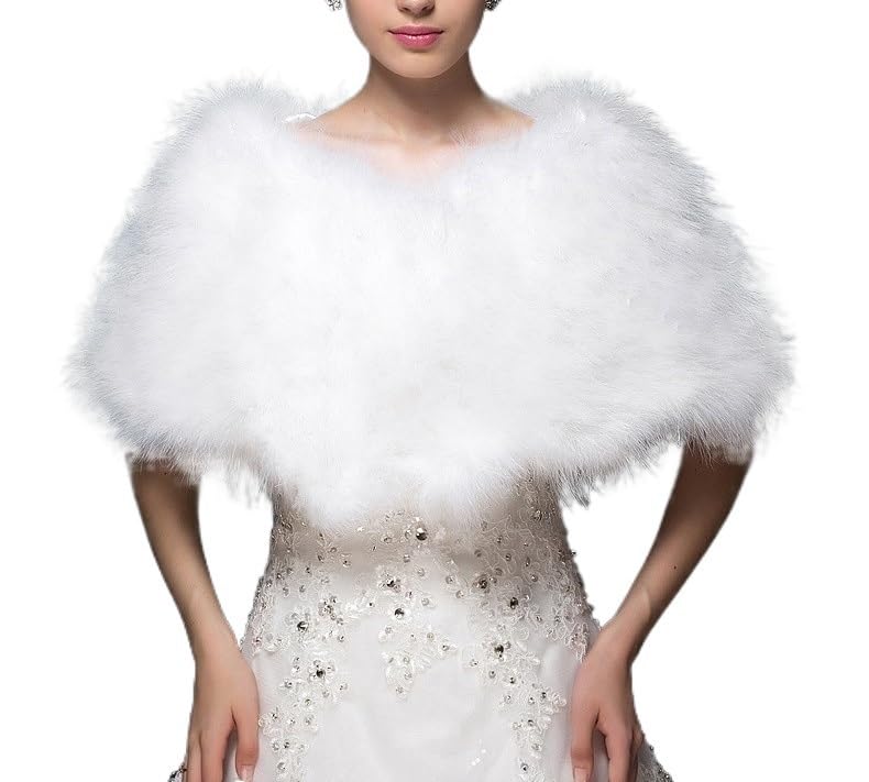 1pc Khaki and White Feather Bridal Shawls Faux Fur Shoulder Wrap Winter Fake Fur Wedding Cape Dress Evening Stoles
