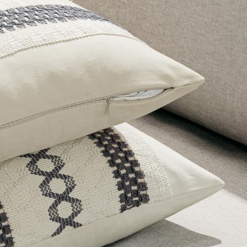 Image of MIULEE Set of 2 Gray Boho Decorative Lumbar Pillow Covers 12x20 Inch | Farmhouse Couch Throw Pillows Modern Cotton Cushion Covers Macrame Woven Spring Home Decor for Bed Sofa Chair