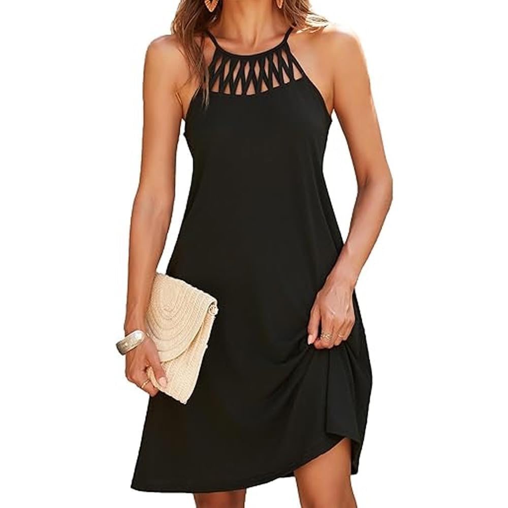 Copricostume Donna Vestito Mare Crochet Hollow out Abito Senza Maniche Schermato Abito da Spiaggia Bikini Cover Up Spiaggia Vestiti da Vacanza Beachwear Beach Dress con Tasca