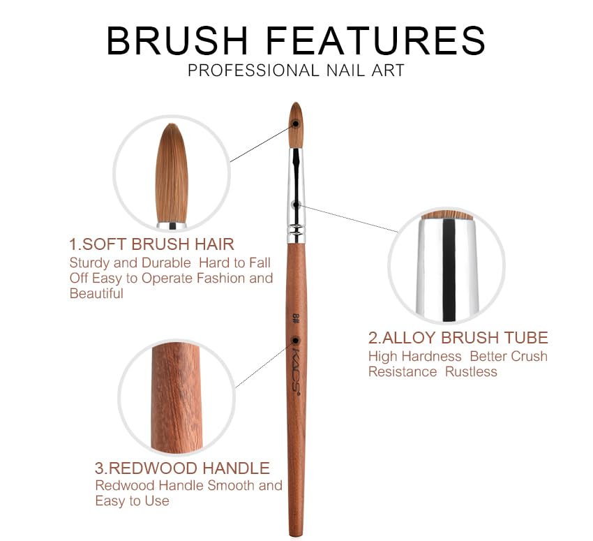 Miniatura 6 de Pincel profesional Kolinsky de pelo de marta para arte de uñas acrílicas, de madera roja, Rojo