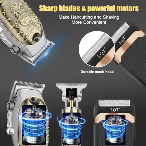 Image of Professional Hair Clipper Set for Men Electric Shaver Razor Cordless Hair Cutting Barber Clippers Beard Trimmer Men's Grooming Kit Gifts for him (Bronze)