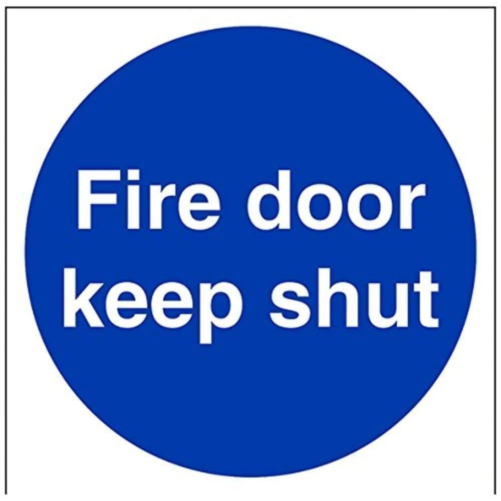 V Safety Fire Door Keep Shut Mandatory Sign - 150mm x 150mm - Self Adhesive Vinyl