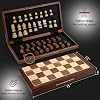Chess Set Board Games for Adults: Handmade Walnut Wooden 15 2 Extra Queens Folding Portable Travel Chess Game, Gift idea, Pieces Storage Slots,Instructions