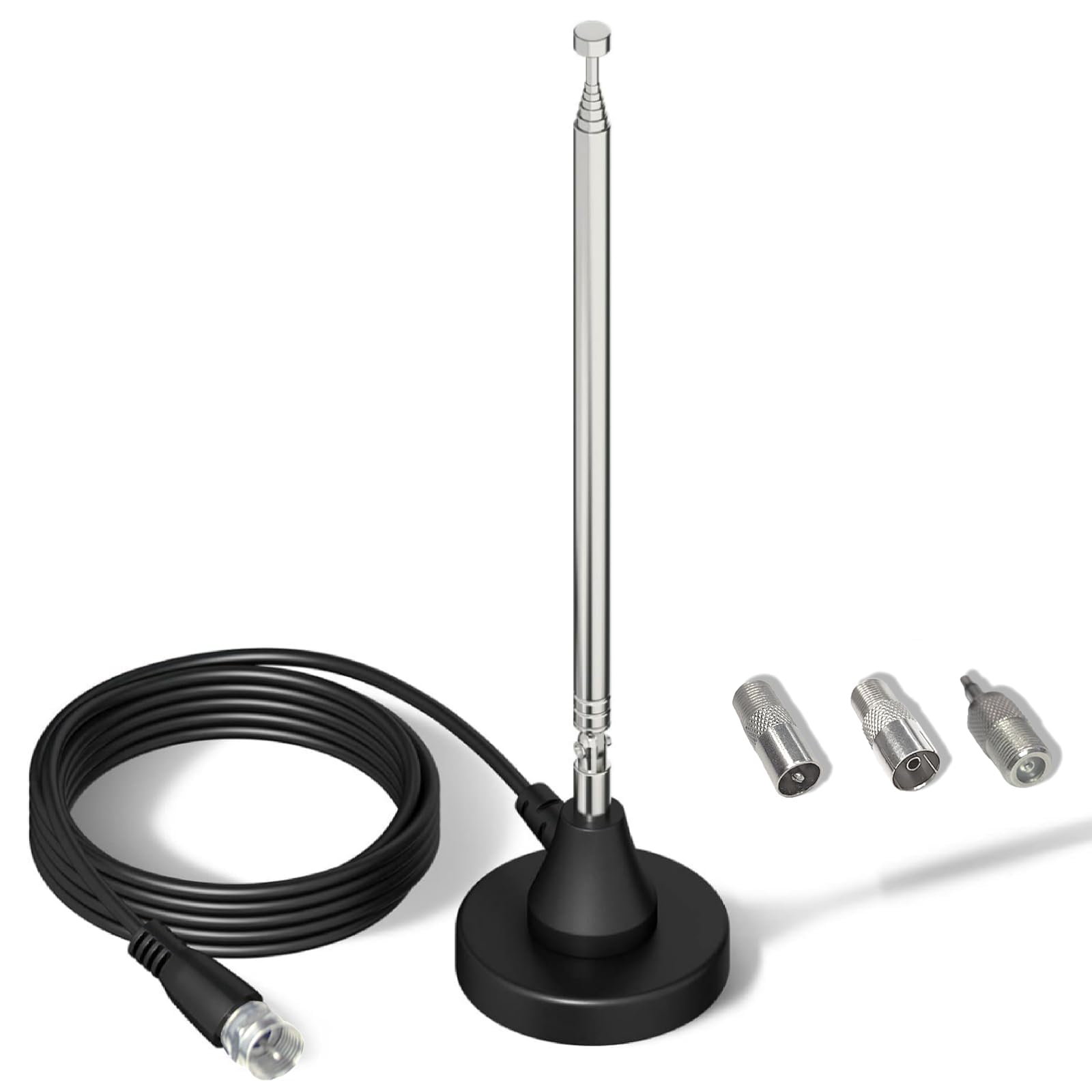 Maswell FM Radio Antenna, Digital Telescopic, 3 m Extension Cable, Magnetic Base, for 75 Ohm DAB/DAB+/FM Radio/Stereo/AV/HiFi Receiver