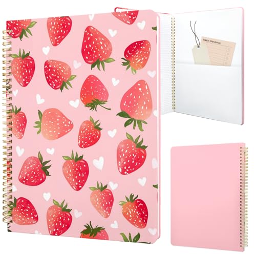 Image of Cute Spiral Notebook 8.5 x 11 Graph Paper Journal A4, Strawberry | 70 page, Note Book with Pocket, Large, Big, Hard Cover, Aesthetic, Pretty Design, for Women, Girls, Kawaii