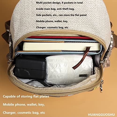 Image of Small Canvas Backpack, Retro Boho Washed Hippie for Women Daily Commute (Rabbit Decorations)