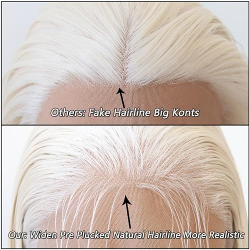 Towarm Platinum Blonde Wig Long Straight Synthetic Lace Front Wigs Pre Plucked Natural Hairline with Baby Hair for Black Women Heat Resistant Fiber Hair Cosplay Daily Wear Wig (Platinum Blonde) - Image 3