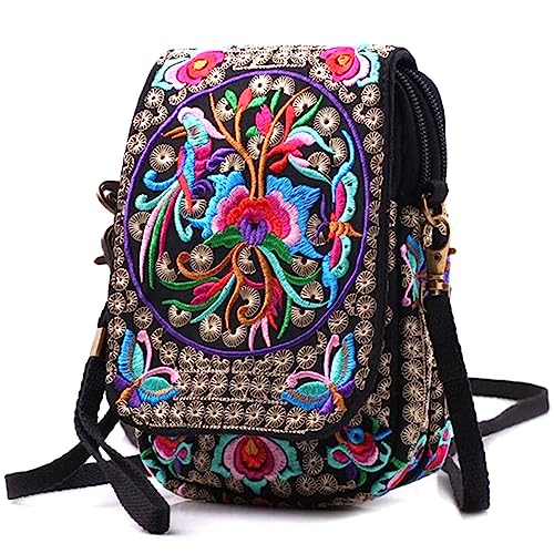 Embroidery Flowers Canvas Crossbody Bag, Women Messenger Bag, Cellphone Pouch Purse - Thumbnail 2