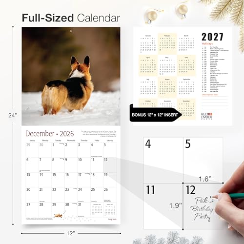 Image of RED EMBER Corgi Butts 2026 Wall Calendar 12 Month | 12 inch x 24 inch Open | Thick & Sturdy Paper | Giftable | Funny Cute Puppy Dog Calendar 2026