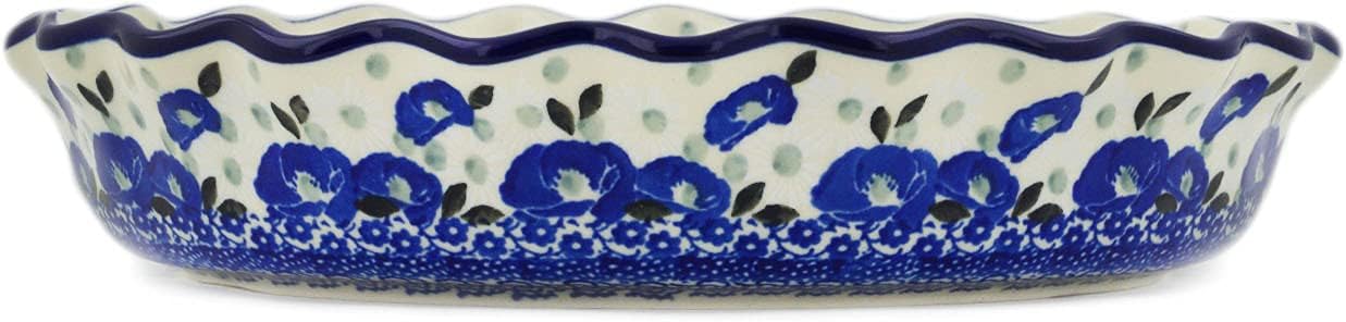 Polmedia Polish Pottery Fluted Pie Dish - Eternal Winter Pattern Handmade in Boleslawiec Poland by Ceramika Artystyczna + Certificate of Authenticity