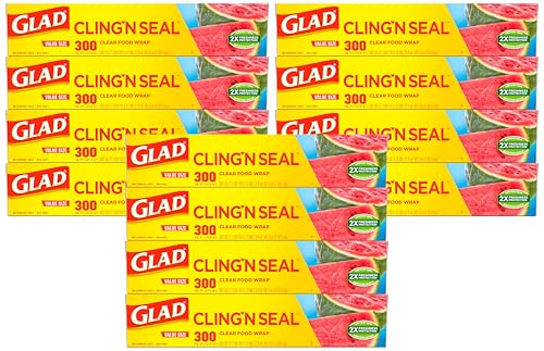 Image of Glad Cling N Seal Plastic Wrap for Food, Airtight Seal, 300 Square Foot Roll (Pack of 12)
