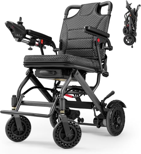 Lightweight Electric Wheelchair 33lbs, Foldable Powerful Wheelchair for Adults Seniors, Dual Motors 360W, Portable Folding, Motorized Mobility Wheelchairs, All Terrain, Travel Size (220 Lbs Capacity)