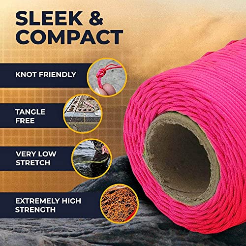 Braided Nylon Mason Line #18 - SGT KNOTS - Moisture, Oil, Acid, Rot Resistant - Twine String Masonry, Marine, DIY Projects, Crafting, Commercial, Gardening use (500 feet - Fluorescent Pink)