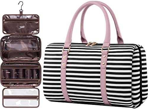 LOVEVOOK Toiletry Bag for Women, Hanging Bathroom Organizer, Large Travel Makeup Bag, Detachable Cosmetic Case Traveling Essentials for Full Sized Toiletries, Pink-stripe