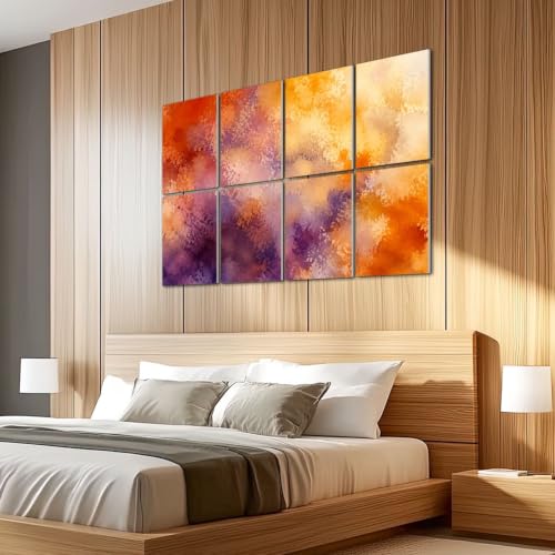 8 paneles acústicos decorativos autoadhesivos, 48x32 pulgadas, tonos vibrantes con diseño abstracto en acuarela, detalles en amarillo, naranja y púrpura miniatura 5