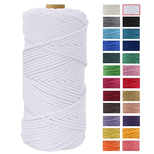 JeogYong Hilo Macrame 4mm x 100m Macrame Cuerda Algodon Natural Cordones de Algodon Colgante de Pared de DIY Artesanía, Colgador de Plantas, Aros para Atrapasueños, Tapices, Foto (Blanco)
