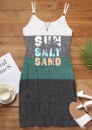 Image of Live Simple Coconut Tree Color Block Pocket Mini Dress Women Summer Beach Sleeveless Strap Tshirt