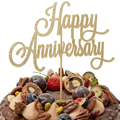 Happy Anniversary Cake Topper Wedding Anniversary Party Decorations 1st 2nd 3rd 10/15/16/18/20/30/40th Glitter Party Cake Topper (gold3)