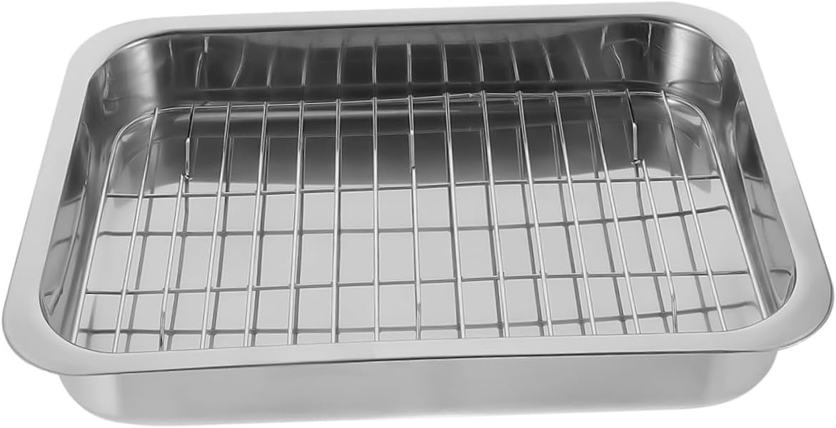 1 Set Multi Purpose Stainless Steel Baking Pan Oven Tray with Rack for and Display of Desserts Snacks and Cupcakes for Kitchen Use