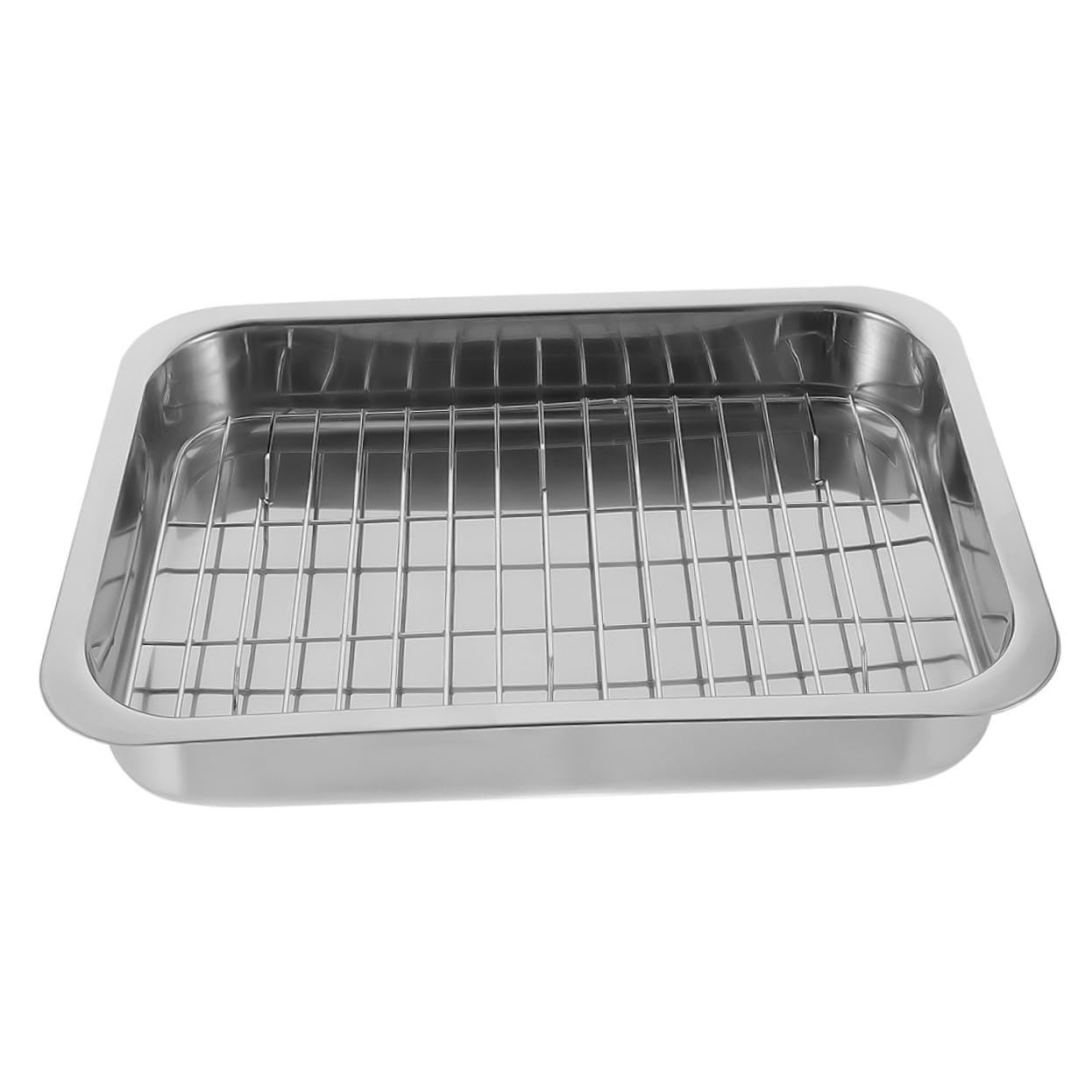 GRIRIW 1 Set Multi Purpose Stainless Steel Baking Pan Oven Tray with Rack for and Display of Desserts Snacks and Cupcakes for Kitchen Use