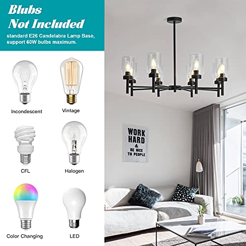 Fgsadi Black 8-Light Large Modern Chandelier,Clear Glass Metal Ceiling Light Fixture，Farmhouse Pendant Hanging For Kitchen Dining Room Living Room Bedroom. #TOP3