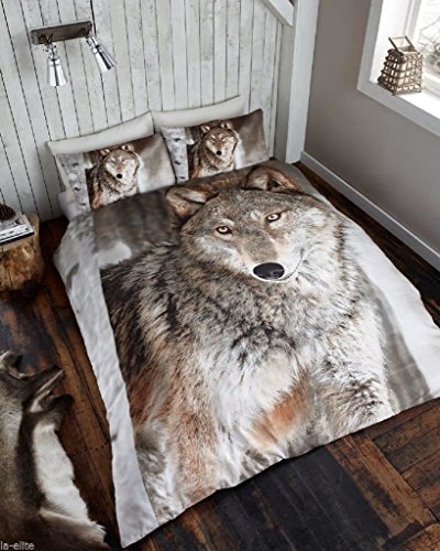 Rimi Hanger Duvet Cover Sets 3D Animal Print Bedding Pillow Cases King Size Double Single (Single, Single Wolf)