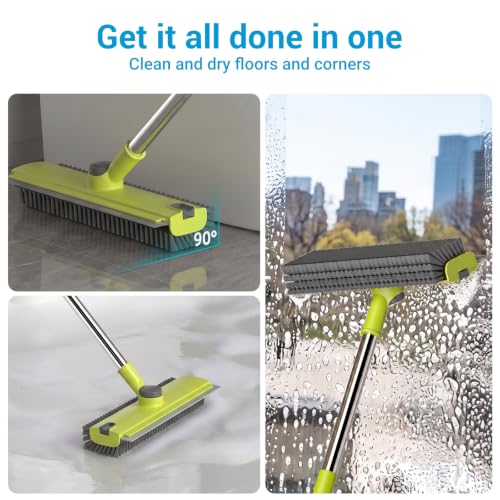 Image of Pool Scrub Brush with 52 inch Pole, 3 in 1 Pool Cleaning Brush with Squeegee, Floor Scrub Brush with Long Handle, Deck Brush for Swimming Pool Tile Wall Patio Concrete Green