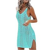 Damen Gestrickte Strandkleid V-Ausschnitt Badeanzug Bedecken Sommer Pareos Strandkleid Boho Transparent Strandponcho Strandurlaub Bikini Cover-Ups Strand Bikini Badeanzug Sonnenschutz Shirt Cover Up