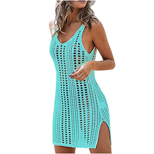 Damen Gestrickte Strandkleid V-Ausschnitt Badeanzug Bedecken Sommer Pareos Strandkleid Boho Transparent Strandponcho Strandurlaub Bikini Cover-Ups Strand Bikini Badeanzug Sonnenschutz Shirt Cover Up Cover